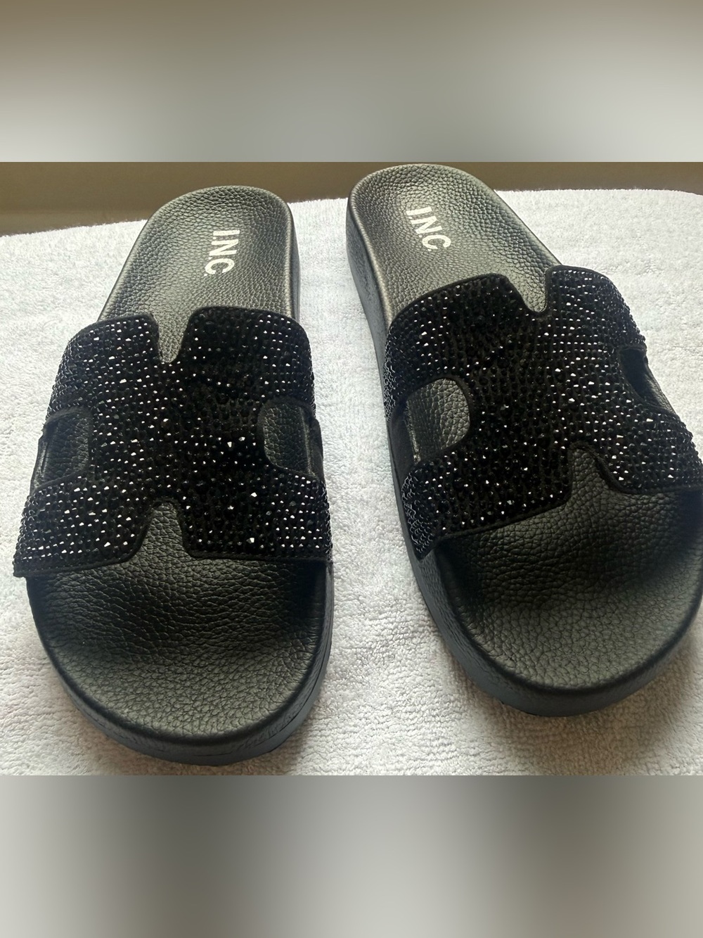 NEW INC Piaf Black Embellished Slide Sandals